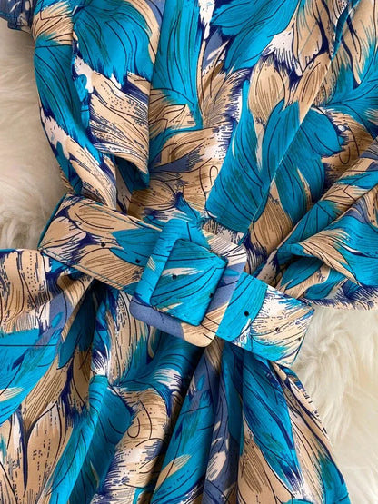 🍒 Printed midi dress high waist sleeveless a-line outfits elegant stand collar ruffle smart casual summer feminine fashion style Dont LEAF-e This In Your Basket Get This And You Will Be SKY High With Happiness