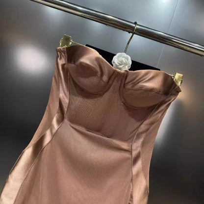 🍒Fashion hot girl summer dress womens tube top outfit style tight waist bra cup dress lace trim spring and summer party wear occasion wear