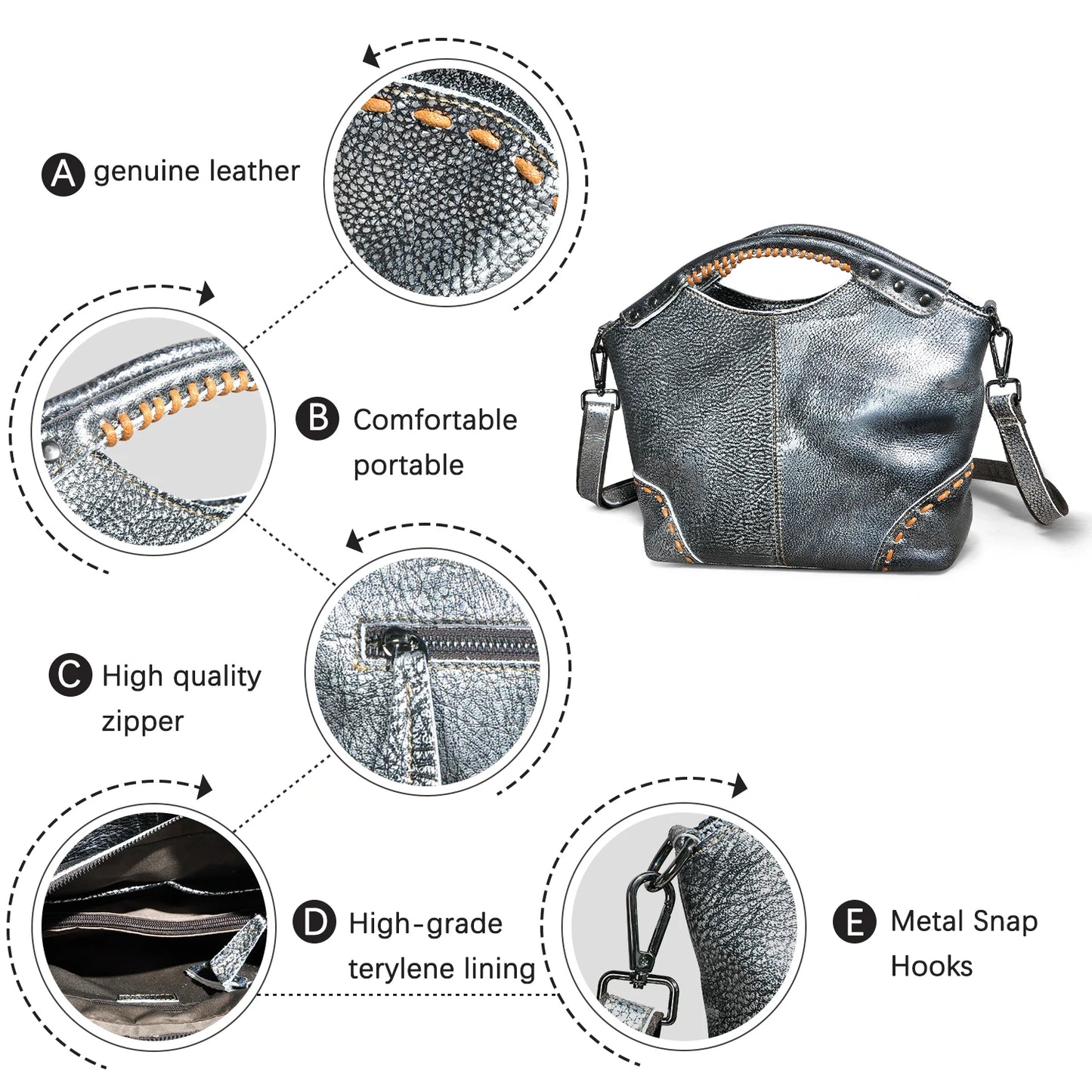 🍒genuine leather designer tote bags for women thick soft real leather luxury designer shopper bags tote purse with zipper grab bag leather silver crossbody bag Shine With Silver style Boast With Browns Back Up With Black