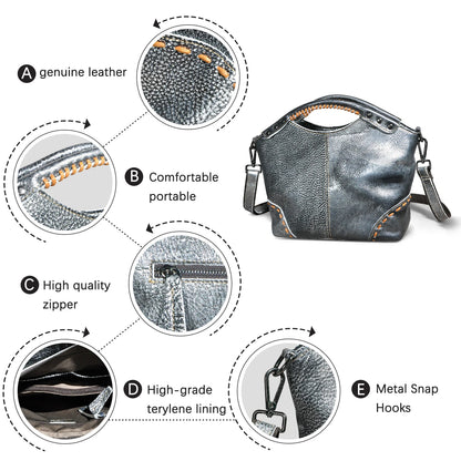 🍒genuine leather designer tote bags for women thick soft real leather luxury designer shopper bags tote purse with zipper grab bag leather silver crossbody bag Shine With Silver style Boast With Browns Back Up With Black