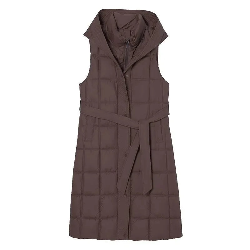 🍒Sleeveless down coat womens lomg outerwear vest autumn winter coat hooded long Jacket down filled waistcoat female winter fashion Get Down With Puffers