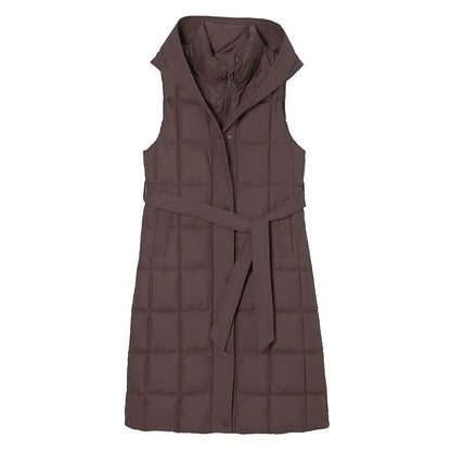 🍒Sleeveless down coat womens lomg outerwear vest autumn winter coat hooded long Jacket down filled waistcoat female winter fashion Get Down With Puffers