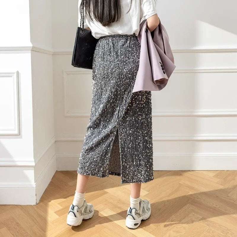 🍒Stylish summer skirts smart casual womens sequin clothes midi fashion black long skirt outfit y2k wear