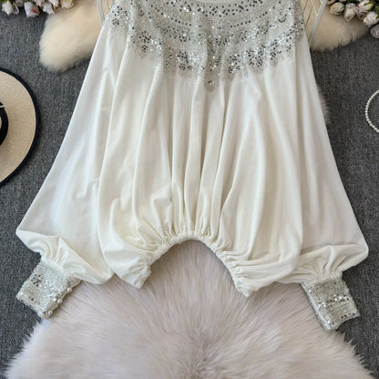 🍒Vintage velvet blouse women's velour shirt sequin  clothing elasticated waist top Loose party occasion wear clothing Voted Velvet Varying Never