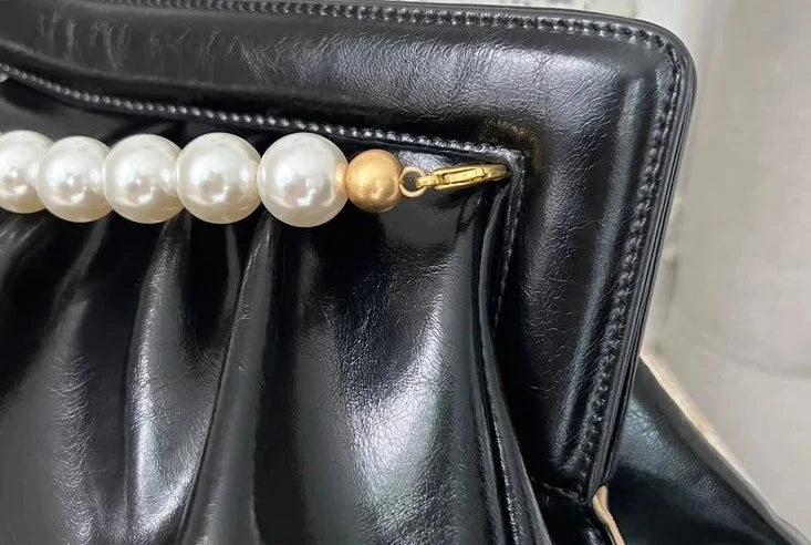 🍒Womens pleated clutch large chain design pearl handbag banquet envelope evening bag large capacity clutch for occasion smat casual accessories SHINE with a PATENT and CLUTCH your cool