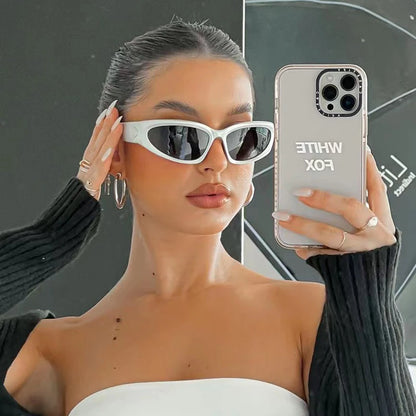 🍒Wrap around sunglasses Y2k luxury sunglasses women sun glasses 2000'S shades glasses high protection UV400 sunnies female eyeglass sunshade Slick Silver Sunnies