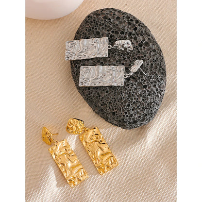🍒Stainless steel hammered earrings rectangle earrings dangle drop (prevent Allergy) stainless steel daily jewellery for occasion gift Dont keep Hammering On About It Just Buy It