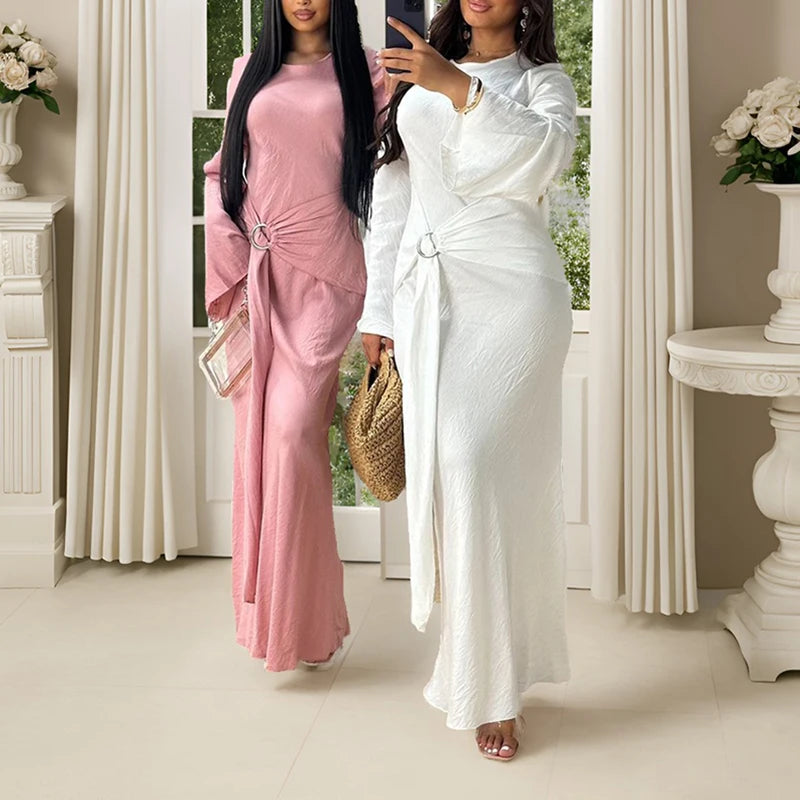 🍒Tie dress for women o neck fashion clothing slim fit smart casual wear long sleeve party wear elegant high waist outfit No Figuring This One Out