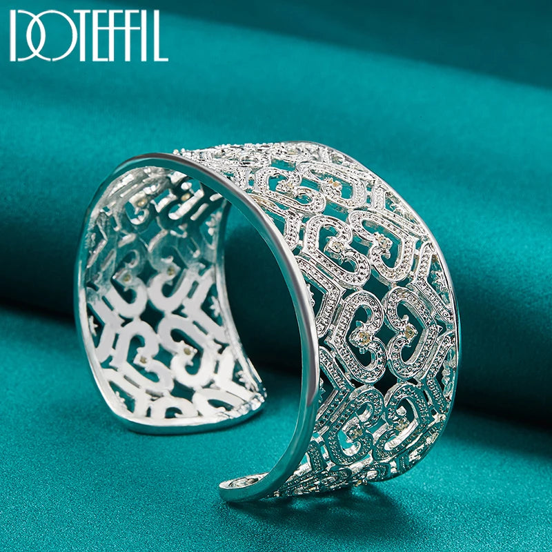 🍒925 Sterling silver bangle big 28mm heart bracelet silver woman's jewellery wedding engagement fashion party wear jewellery Wear Your Heart On Your Sleeve