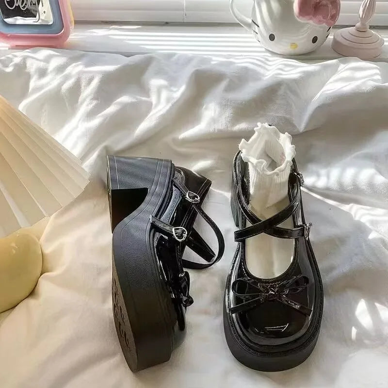 🍒Women’s fashion footwear round toe high heels bow and buckle solid thick heel pumps comfortable Mary Jane shoes Buckle Up For These Bow Beauties