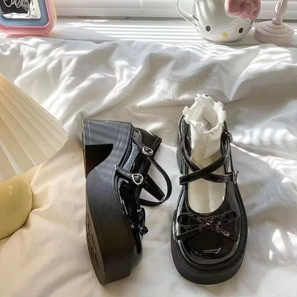 🍒Women’s fashion footwear round toe high heels bow and buckle solid thick heel pumps comfortable Mary Jane shoes Buckle Up For These Bow Beauties