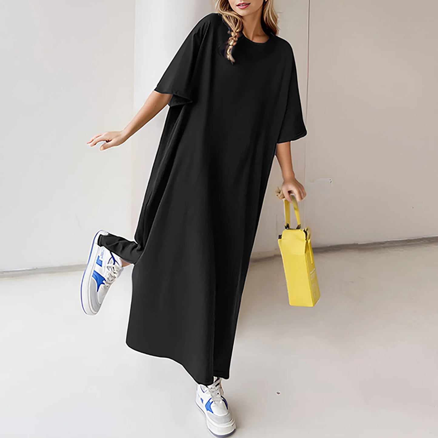 🍒Plus size loose dresses t-shirt dress lounge wear short sleeve outfit long maxi oversized summer fashion beach sundress up to 3XL Best Basics