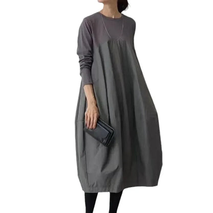 🍒Long knitted dress balloon round neck long sleeve outfits women stylish casual balloon fashion wear mixed media clothing Balloon In A Balloon
