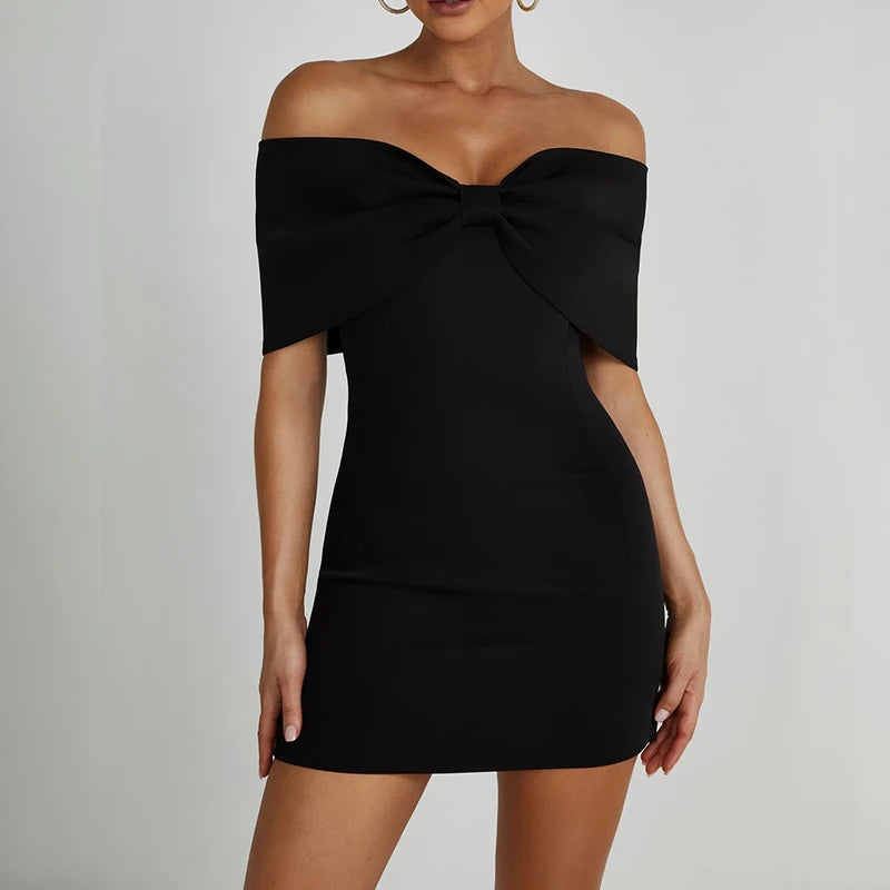 🍒Womens big bow dress strapless mini backless bodycon off shoulder party wear clubwear oitfit Get Redy For This Bowlicious