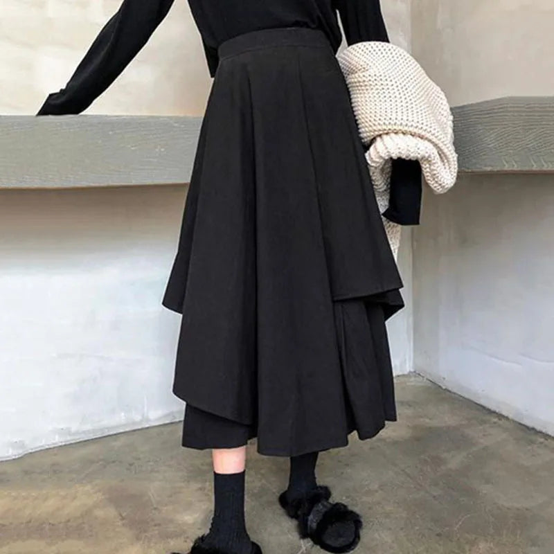 🍒Women black skirts Irregular high waist pleated skirt pants for Women a-line layered female clothes HAN'KER to this soon to become wardrobe CHIEF