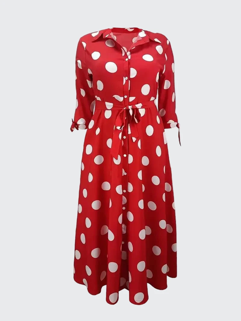 🍒Plus size polka dot dress with sleeves printed high waist outfit maxi dress smart casual women a-line dress  LONGing for this DOTty, PRINT at check out