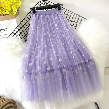 🍒Sweet girl skirt women"s feminine fashion smart casual clothing floral summer wear mesh midi  classy all match elegant stylish charm occasion wear Net This Mesh