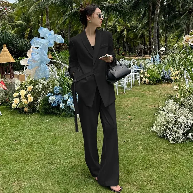 🍒Fashion high end pants suit Professional suit coat and wide leg pants white two piece set women outfits Pick Up This Big Up