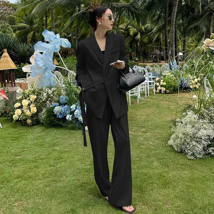 🍒Fashion high end pants suit Professional suit coat and wide leg pants white two piece set women outfits Pick Up This Big Up