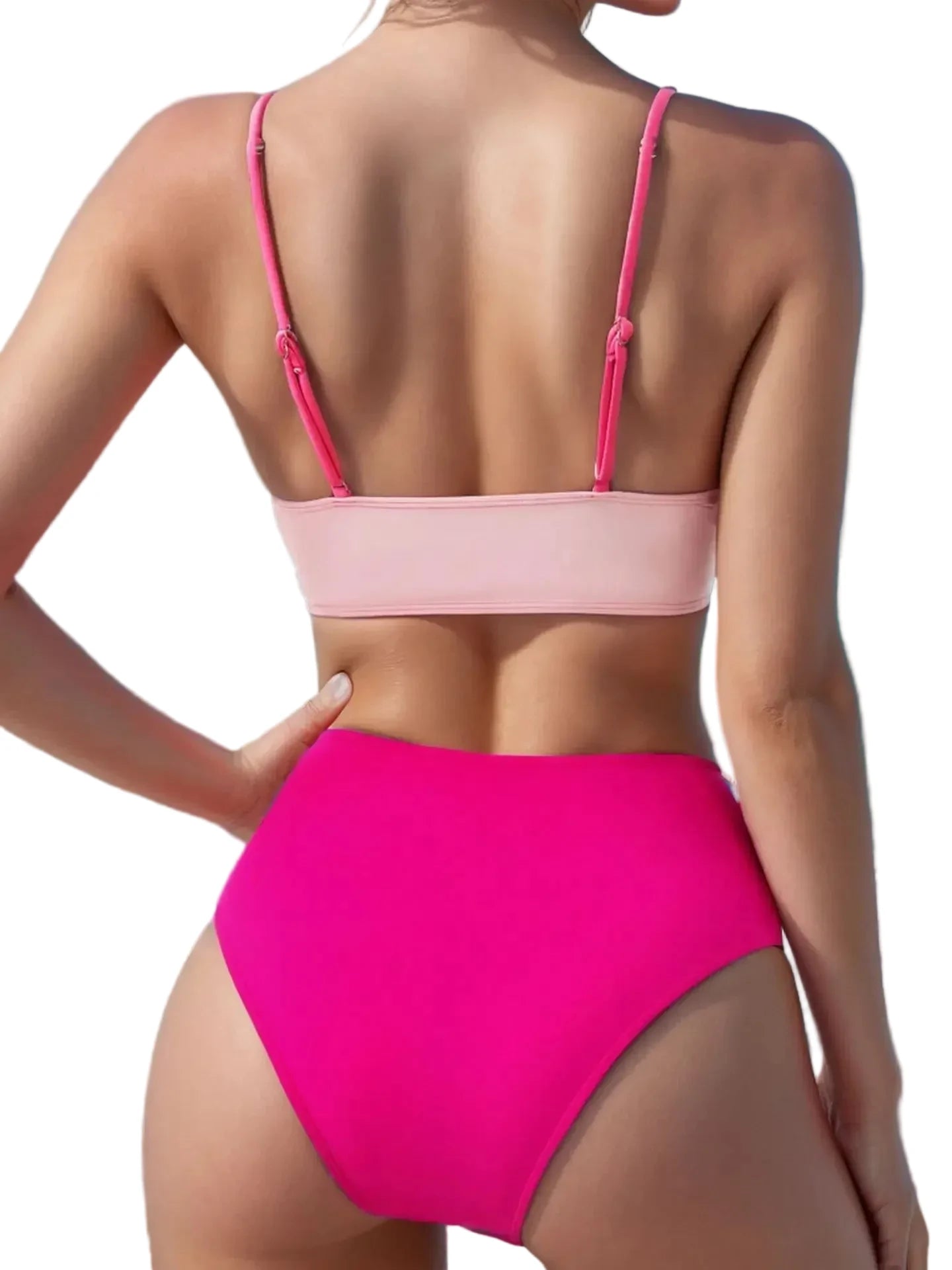 🍒Patchwork two piece swimsuit for women high waist bikini v-neck adjustable suspender type spaghetti strap backless swim set summer beach Vacation Swimwear  Drink Fruities In Your Fruity