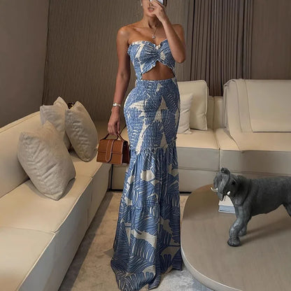🍒Womens printed long dress ruched backless sleeveless summer outfit ruffle dresses party vacation wear   BRA-vo To FLOOR-al Beauty