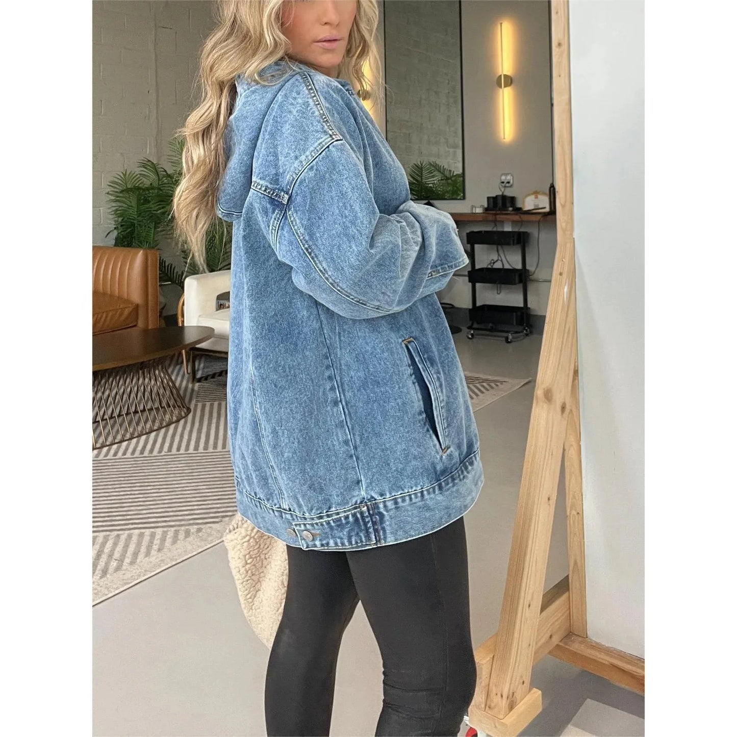 🍒Denim hoodie jeans pullover for women hooded Y2k asthetic distressed top washed loose outer garment casual clothing