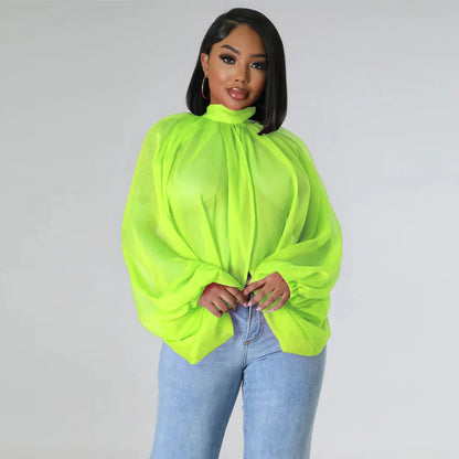 🍒Colourful chiffon blouses plus size printed front split blouse fashion batwing loose fitting see though top with puff sleeves party night club blouses shirt for women OPEN Up Your Armoire to A Cool BLOUSE