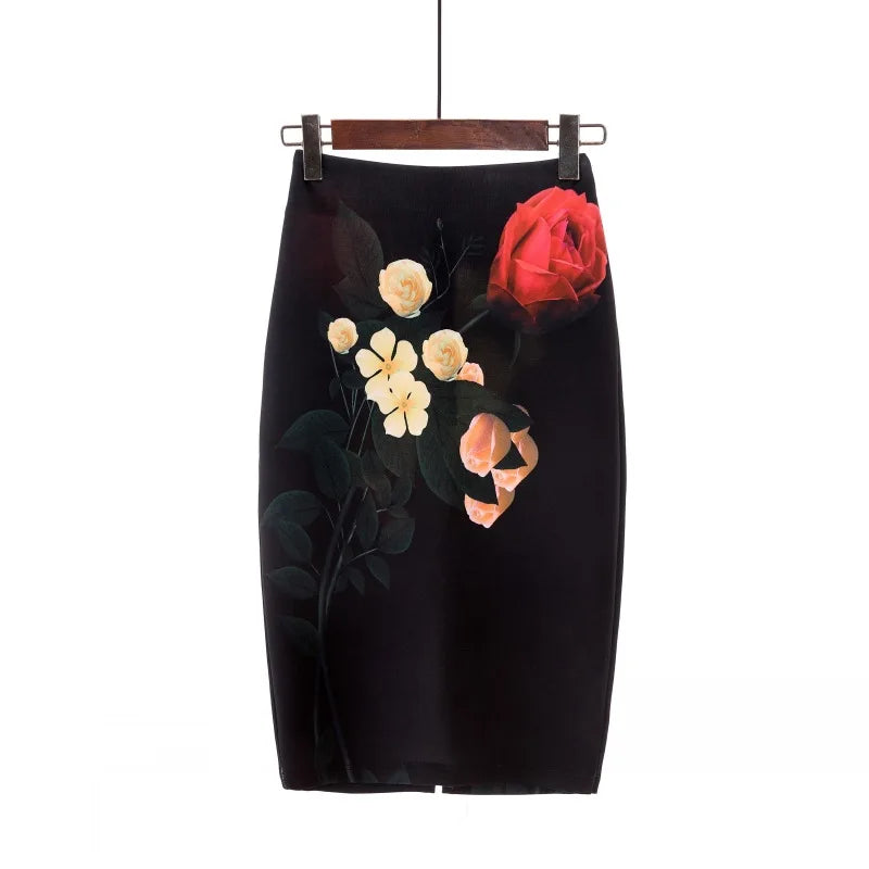 🍒 flower print pencil skirt bodycon slim midi skirt short floral print fashion smart casual women feminine clothes