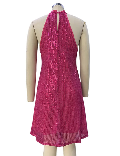 🍒Halter strapless dress sparkly women's clothes strapless sequin  mini outfit sleeveless party wear occasion wear clubbing wear Slip On A-Sensual Slippy Slip