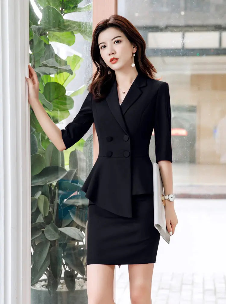 🍒Red 2 piece womens suit fashion skirt set business wear office workwear light blazers for women half sleeve top and mini skirt Berry Beautiful