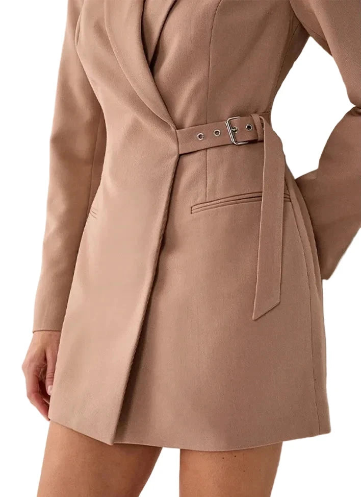 🍒Collar blazer dress womens dress with belt urban Waist-fit side belt design chic clothing for women pocket full sleeve solid dresses  Nip Fit Slick Chic