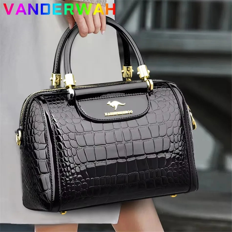 🍒 Crocodile embossed bag crossbody for women female shoulder bag messenger bag grab bag tote bag luxury designer handbags 3 layers Handle A Snap Crocodile