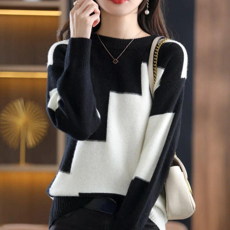 🍒Crewneck tops Jumper women's sweater trendy clothes  knitted fashion pullover monochrome clothing Look Chrome In Mono