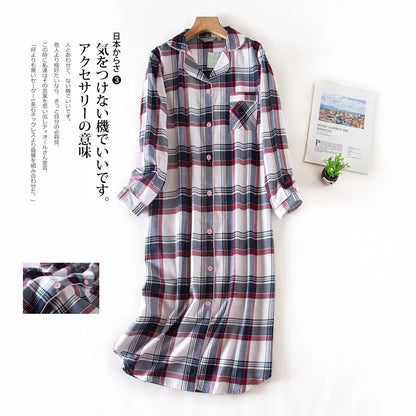 🍒pyjama nightie autumn and winter nightwear for women cotton flannel sleep shirt long sleeve nightshirt button down sleepdress No Flannel Flannel