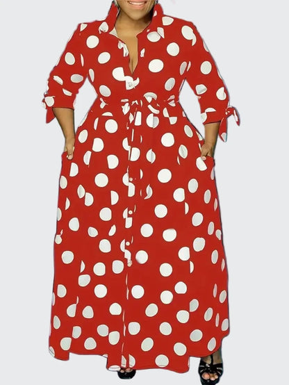 🍒Plus size polka dot dress with sleeves printed high waist outfit maxi dress smart casual women a-line dress  LONGing for this DOTty, PRINT at check out