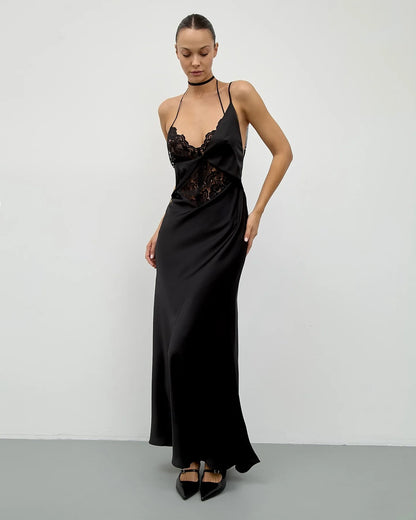 🍒Fashion lace dress women sleeveless backless outfit high-waist mixed media clothing occasion wear party fashion elegant luxury Slip Into Smooth