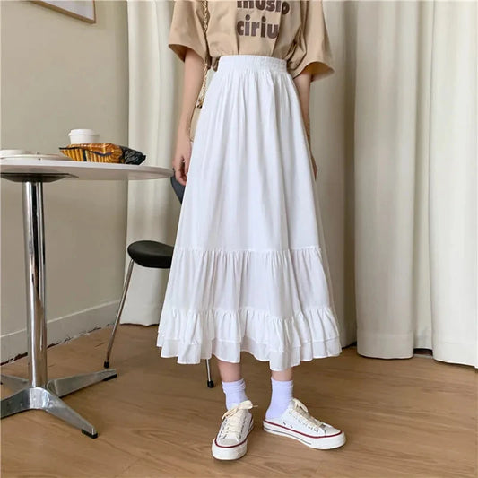🍒 Tiered skirt with elastic waist band women's white a-line tiered skirt outfit summer clothing chic smart casual fashion elegant office wear for ladies Crisp Wispy Gypsy