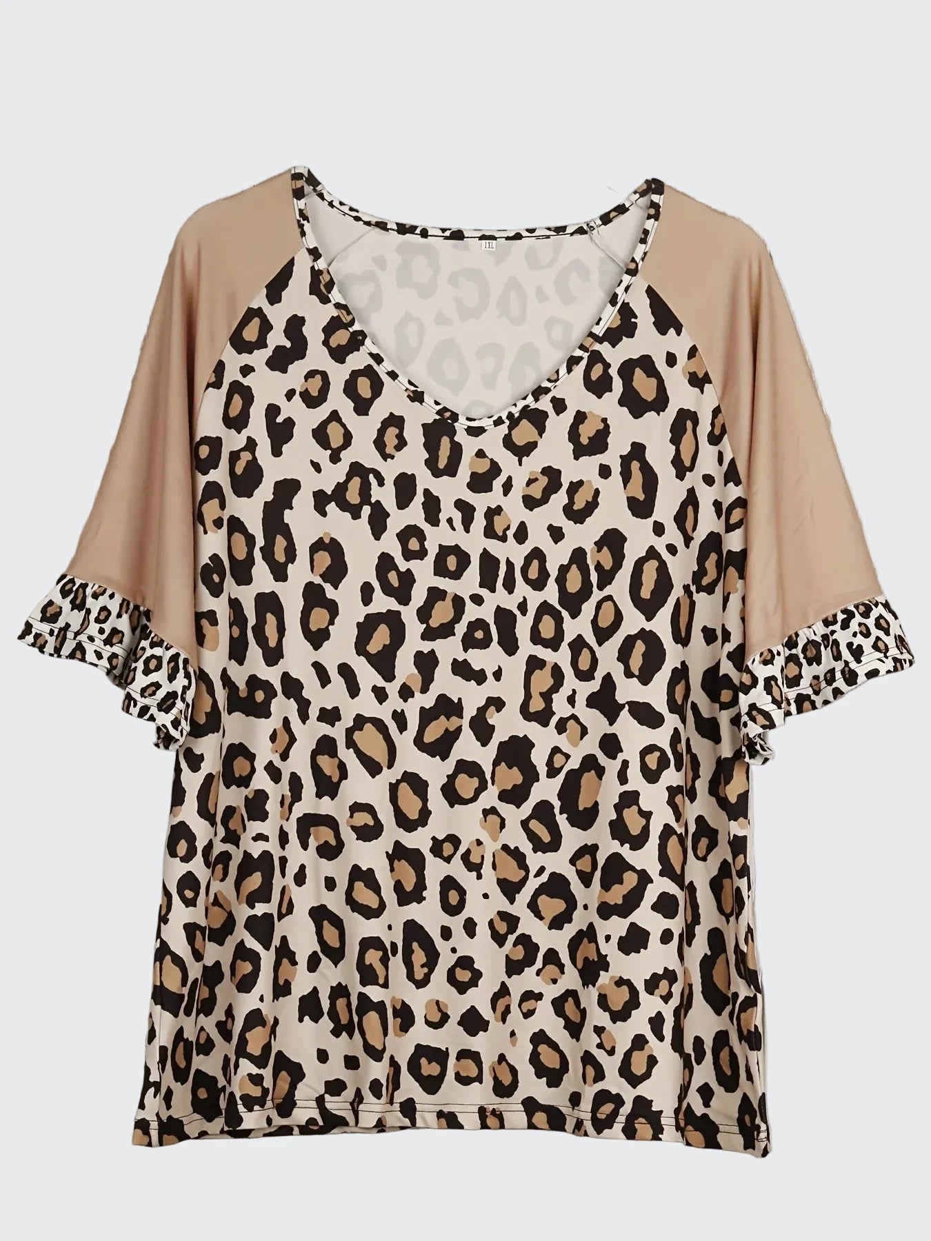 🍒Plus size leopard print clothing t-shirt with v-neck short sleeve tee smart casual women's plus size clothing Enjoy A Choclate Caramel Animal