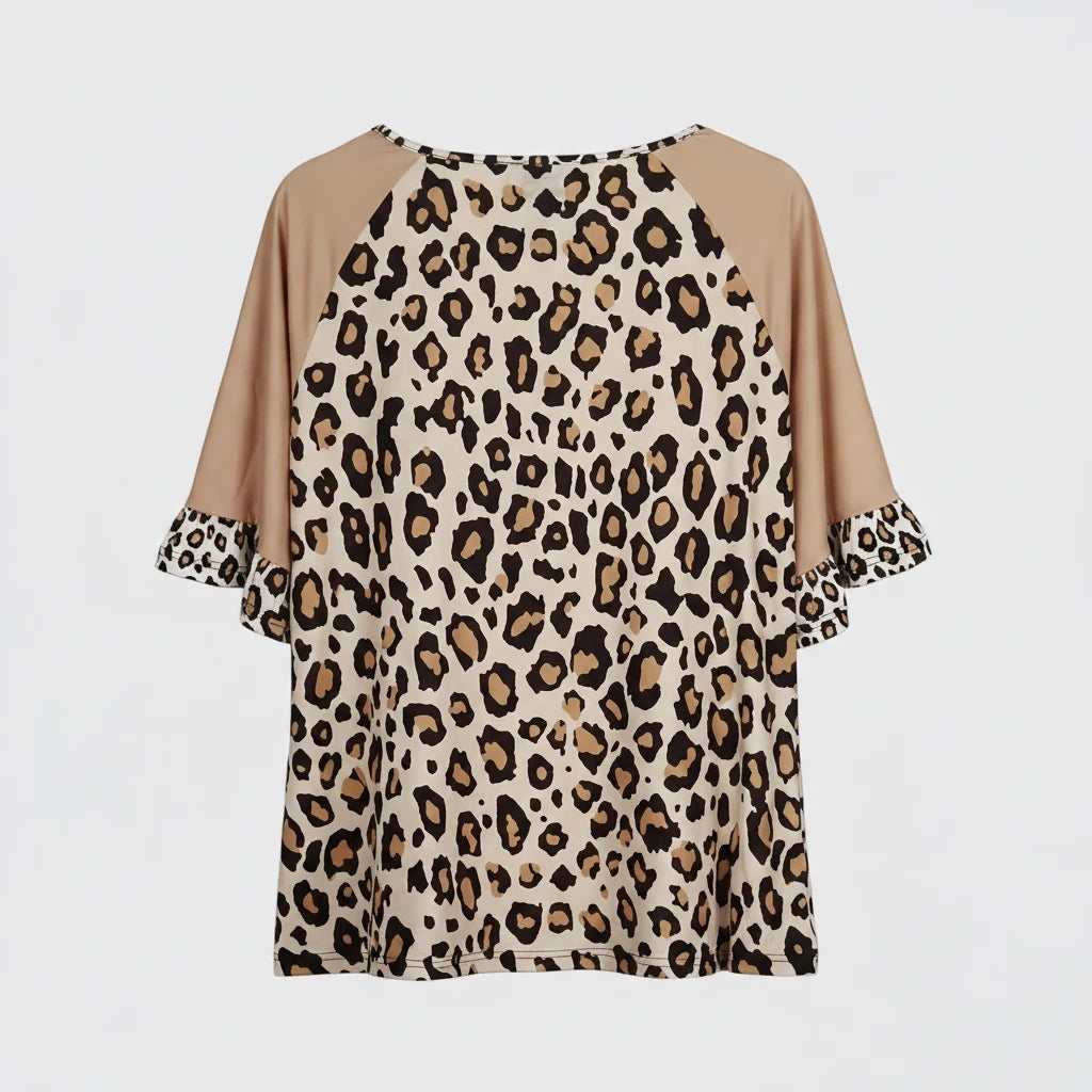 🍒Plus size leopard print clothing t-shirt with v-neck short sleeve tee smart casual women's plus size clothing Enjoy A Choclate Caramel Animal