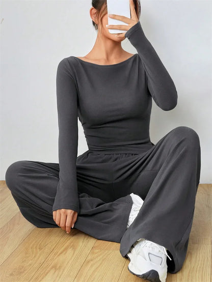 🍒Two-piece wide-leg pants set soft syle clothing Irregular fashion  yoga sports set womens smart casual wear