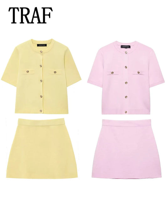 🍒Womens knit skirt set 2 Piece knitted short sleeved top and a-line mini skirt outfits casual summer sets Ice Cream You Scream Every Body Screams Ice Cream