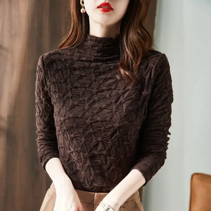 🍒 Long sleeve top textured turtle neck knitted shirt for women with sleeves chic sryle clothing Yk2  fashion smart casual clothes
