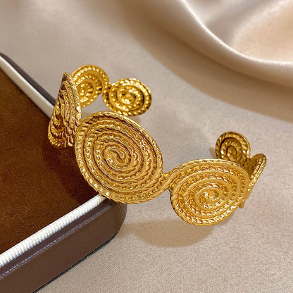 🍒Wide cuff bracelet personality gold colour diameter 65mm design women's stainless steel jewellery waterproof cool open bracelet for women's cuff bangle This Piece Will Give You Swirls of Style