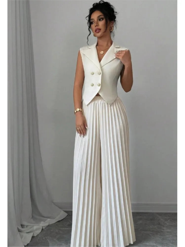 🍒Womens vest outfits cropped waistcoat plus trousers two piece set formal spring summer fashion retro wide-leg pleated pants and slimming sleeveless cropped vest occasion wear  smart casual Invest In A Vest Set