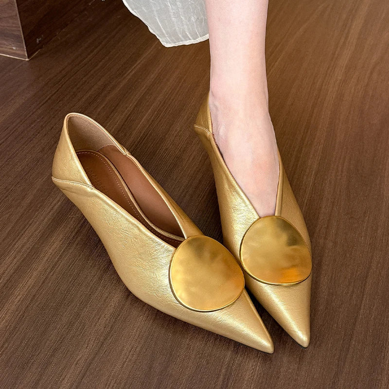 🍒Luxury gold shoes for women kitten heel shoes pointed toe foot wear low heel designer shoes fashion pumps DISCover these you wont be disaPOiNTed