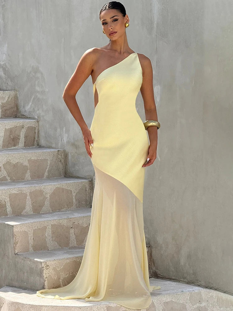 🍒One shoulder backless dress maxi bodycon womens miixed media fashion clothing sleeveless outfit club wear party wear