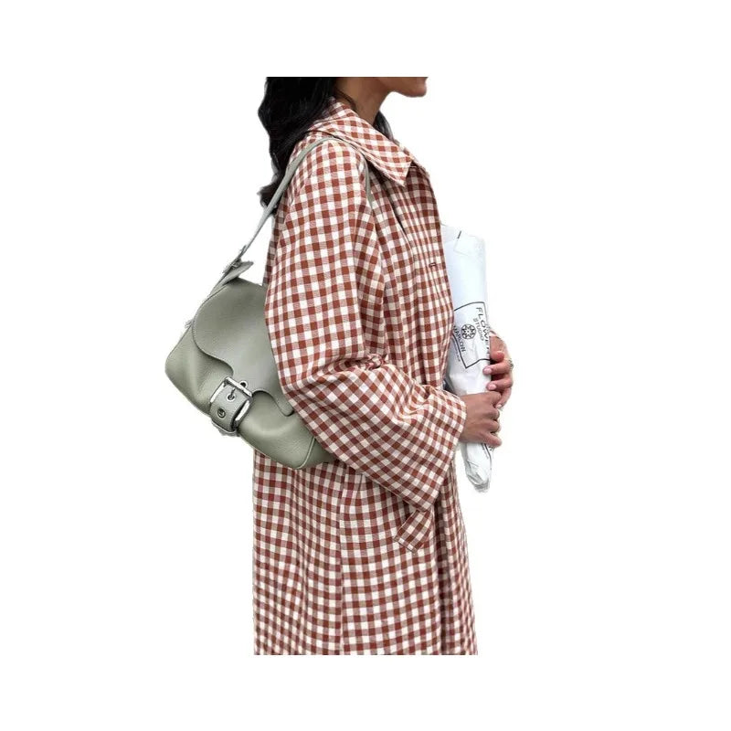 🍒Women plaid long coat check long sleeve fashion chic lapel single brested jacket loose with pockets daily commuter streetwear outerwear Bounce Check
