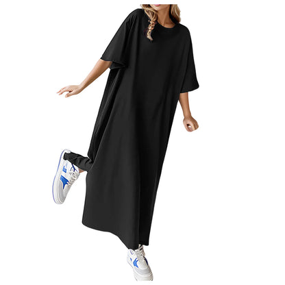 🍒Plus size loose dresses t-shirt dress lounge wear short sleeve outfit long maxi oversized summer fashion beach sundress up to 3XL Best Basics