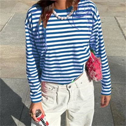 🍒Striped tops for women Y2k fashion long sleeve tops red and pink t-shirt vintage tee all season clothes casual Get Tipsey In Red Stripes