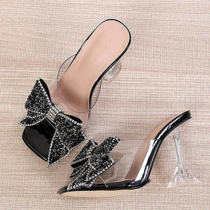 🍒Women’s summer shoes high heel sandals evening party wear slippers mid heel crystal shoes transparent Surprise Yourself With These Party Poppers